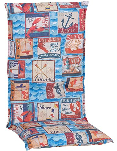 NYVI Hochlehner Auflagen Piemont 4er Set - 118x46x8 cm Maritimes Design - Extra Starker 8cm Sitzpolster - Gartenmöbel Auflagen mit Halteband & Bindebändern