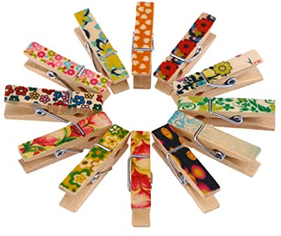 Garneck 100pcs Wooden Clothespins Spring Loaded Pegs Photo Clips for Craft and Laundry Random Color Set