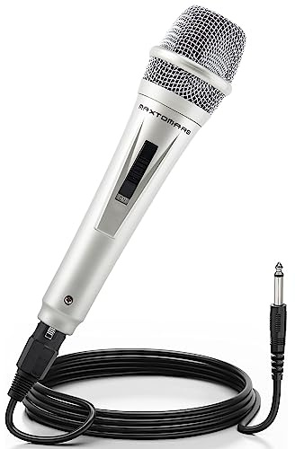Dynamic Musical instrument Microphone for Singing with 4M/13 ft XLR Cable, Handheld Mic for Karaoke Singing, Speech, Wedding, Stage and Outdoor Activity(Silver)