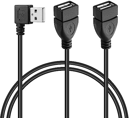 GINTOOYUN USB A 2.0 Y Splitter Verlängerungskabel, 90 Grad Winkel Stecker Stecker Kabel für Auto, Laptop, PC, Handy, Drucker/U-Disk etc 3.28FT (oben Winkel) (Rechter Winkel)