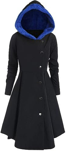 Damen Blazer Schwarz Damen Jacke Winter Imprägnierspray Jacke Frauen Warm Einfarbig Langarm Wollmantel Mit Knopfleiste Schlank Asymmetrisch Mantel Mit Fell Kapuze Pullover Oversize Damen (Blau, S)