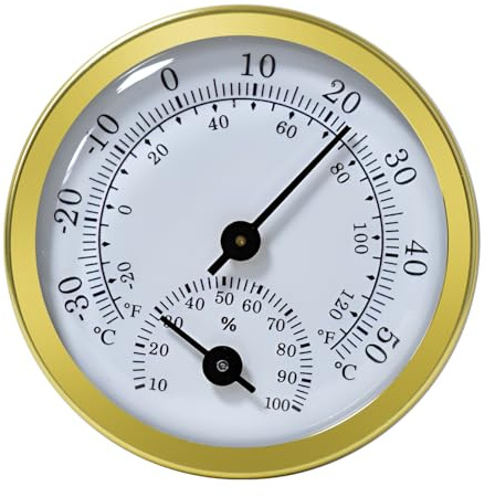 CGEAMDY Mini Thermomètre Voiture, Jauge Température Analogique Mécanique, Thermomètres Voiture avec Autocollant en Pâte, pour Camions, Automobile, Météorologie, Agriculture, Industrie(Or)