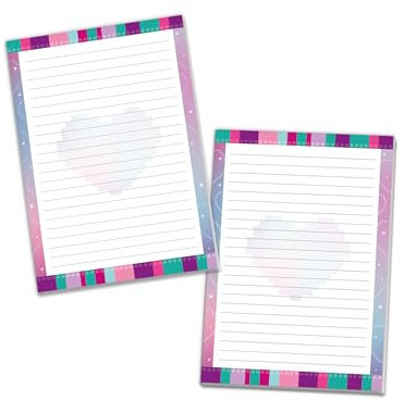 2 bunte Schreibblöcke Briefpapier liniert für Mädchen Kinder Schule Teens Erwachsene Bausteine lila rosa blau türkis (2 Blöcke A5 mit je 25 Blättern)