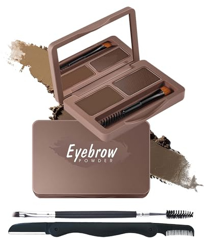 Kit de poudre à sourcils - Palette de poudre teintée douce pour les yeux - Imperméable et durable - Marron foncé/clair - Maquillage professionnel pour le contour des sourcils pour femme avec pinceau à