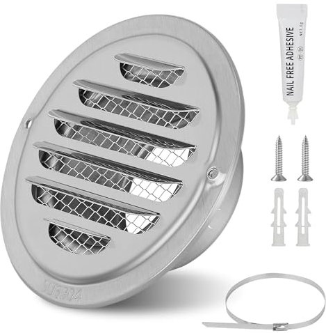 EFUTURETIME Griglie Aerazione Tonda 70mm in Acciaio Inox con Rete Metallica, Bocchetta Aerazione per Cucina, Bagno e Esterno