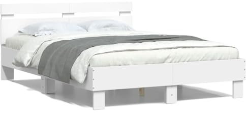 CIADAZ Bettgestell mit Kopfteil Beleuchtung Weiß 120x190 cm, Bett, Bed Frame, Familienbett, Bettrahmen, Bett Gestell, Bett Rahmengestell, Schlafzimmer Bett - 3207574