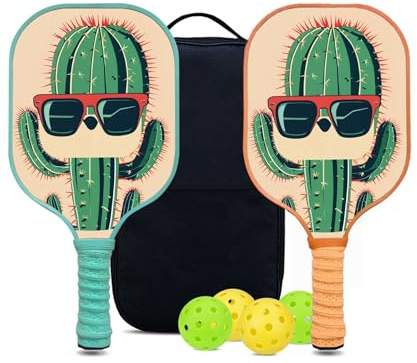KUAVETO Ensemble de raquettes de pickleball, tout le plaisir que vous pouvez avoir avec un noyau en polymère nid d'abeille à motif Cactus-BM15 – Comprend 2 pagaies, 4 balles et un sac de transport