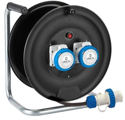FANTON 14626 Industrielle Kabeltrommel 30 Meter Kabel 3-poliger Stecker 220V CEE mit 2 Steckdosen blau 16A Baustelle Camping Garten Wohnmobil Caravan Outdoor Wasserdicht IP67