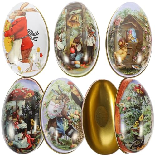BELLIFFY 6 StüCk Metall Ostereier SüßIgkeiten BehäLter Nostalgische Blechdose Zum BefüLlen Candy Box FüR Party Geschenkverpackung Und Dekoration Tragbare Aufbewahrungsbox 3.94X2.56X2.36In