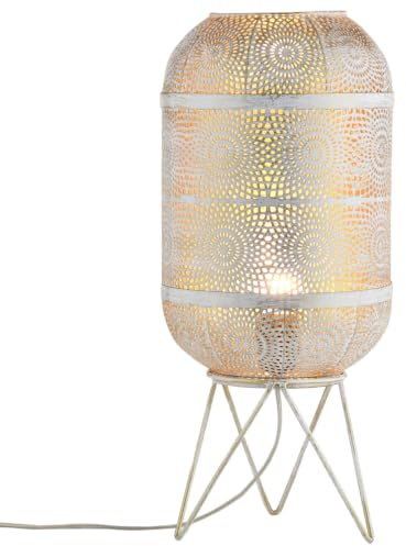 Orientalische Tischlampe Sankos handgefertigt aus Metall in Weiß 45 cm
