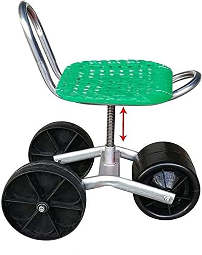 Garten-Rollarbeitssitz mit 3 Rädern, mobile Rückenlehne, Gartensitz um 360° drehbar. Gartenstuhl höhenverstellbar. Gartenwagen-Sitz für Jäten/Gartenarbeit (Farbe: Grün)