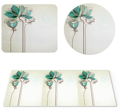 EHOMERY Mauspad Größe L Mousepad rutschfest Blume Mauspad Muster Mousepad Rund Für Die Schreibtischdekoration - 3 Pack [30x80 cm, 20x24 cm and Dia 20 cm]