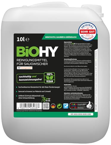 BiOHY Rengöringsmedel för sugtorkare med apelsindoft (10l burk) | 1:200 koncentrat för alla våttorkdammsugare | för kakel, PVC, parkett, laminat och mattor | hållbar och ekologisk (Saugwischer Orange)
