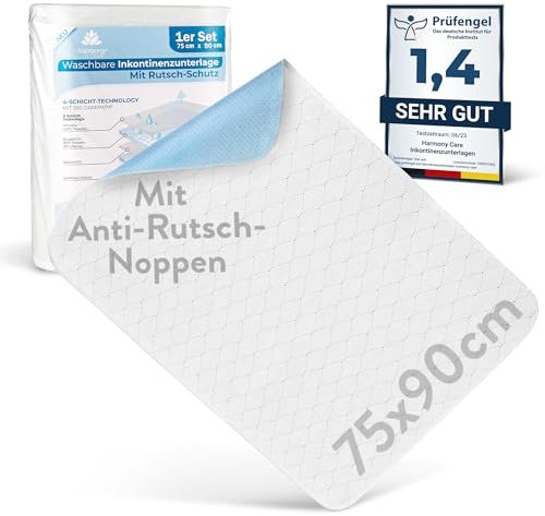 Harmony Care® Inkontinenzunterlage waschbar 75x90 cm [mit Anti-Rutsch-Noppen] - 1X rutschfeste Inkontinenzauflage - atmungsaktive Inkontinenz Bettunterlage