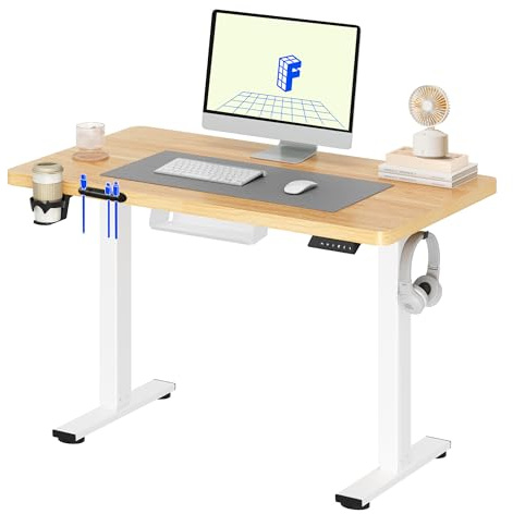 FLEXISPOT Bureau Assis Debout Basic, 110x54cm Une Pièce, Bureau Électrique Réglable en Hauteur, avec Porte-gobelets et Crochets, Panneau à Fonctions Mémoires, Érable