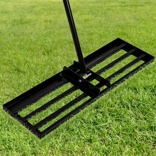 Garten Rasen-Nivellierungsrechen XL,Edelstahl-Ebnungsplatte, Verstärkte Schweißnähte, 68-198 cm Verstellbar, Anti-Kipp-Kante, für Boden, Erde, Garten, Rasenpflege, Landschaftsbau (75 X 25 cm)
