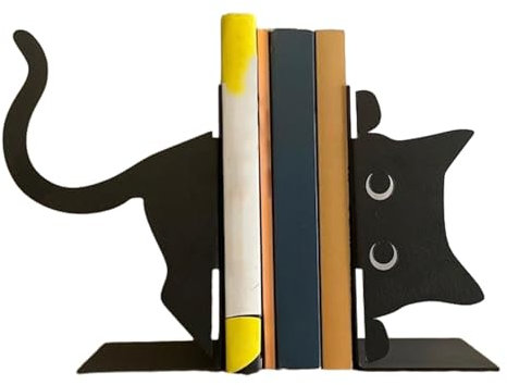 Buchstützen aus Metall – Regale Katze Buchstützen, dekorativer Metallbuchhalter | 1 Paar einzigartige Buchstützen zum Halten von Büchern, kreativer schwarzer Metall niedliche Katzenform Buchhalter für