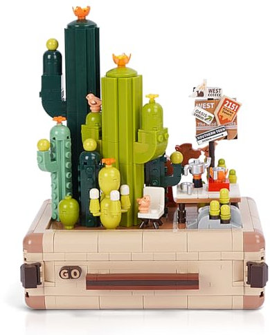 Vinbosion Giocattolo da costruzione con valigia e cactus,Creativo Blocchi Giocattolo Modello Regalo per Natale,compleanno,Capodanno(745PCS)