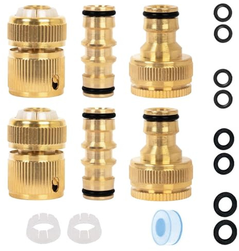 Wjelet 6 PCS Hose Connectors Brass Garden Hose Pipe Connector Kit 2 Double Male Connectors 2 Hose End Connectors 2 Hoses Tap Connector 1/2'' & 3/4'' 2-in-1 Faucet Adapter