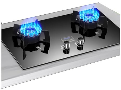 Cuisinière À Gaz 2 Brûleurs 5,0/7,2 KW Support De Casserole En Fonte En Verre Trempé Noir, Minuterie De 180 Minutes (indépendant Des Deux Côtés) Dispositif De Protection Contre Les Extinctions Acciden