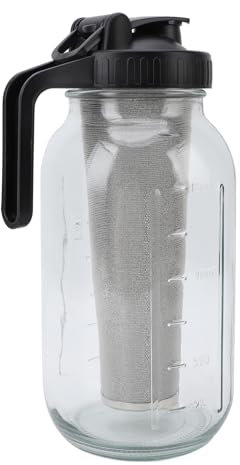 Cold Brew Cafeter Lanzador y Frasco, 64 Vidrio de Servicio Pesado con Filtro de Acero Inoxidable, Helada con Tapa y
