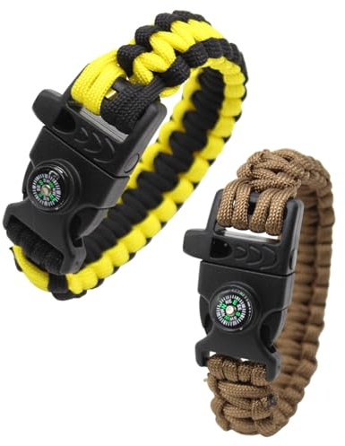 KGDUYC 2 Stück geflochtene Fallschirmschnur Armband, Outdoor-Überlebensarmband, Mehrzweck-Fallschirmschnur Armband, Überlebensarmband, Pfeife, Kompass, Outdoor-Aktivitäten (wie in Abbildung 3 gezeigt)