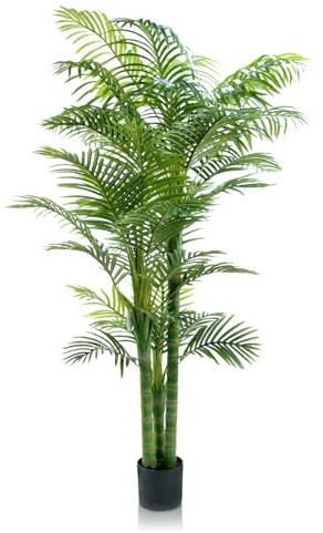 GOVIRAYE Künstliche Areca Palme 180 cm – Große Kunstpalme im Topf, Realistische Zimmerpflanze, Pflegefrei & Wetterfest, Deko Pflanze für Wohnzimmer, Balkon, Büro & Garten