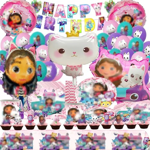 101 PCS Cartoon Party Geschirr, Cartoon Geburtstagsparty Dekorationen, Anime Geburtstagsdeko, Luftballons Geburtstag, für Teller Tassen Tischdecke Servietten Kuchen Deko