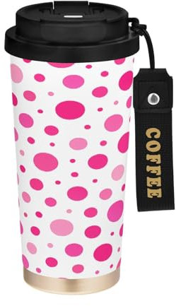 JUMBEAR Taza de viaje con aislamiento al vacío de lunares, tazas de viaje reutilizables para café, taza de café de acero inoxidable de doble pared a prueba de fugas con tapa para bebidas frías y