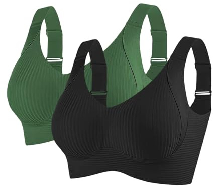 2/3 Pack Bras for Women Non Wired Seamless Wireless Push Up Bra Comfort Ribbed Plunge Bras Soft Support Full Coverage Everyday Bralettes with Adjustable Padded Regular and Plus Size