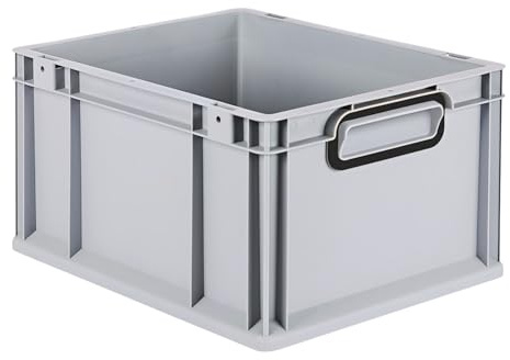 PROREGAL Eurobox NextGen Color | HxBxT 22x30x40cm | 20 Liter | Griffe schwarz geschlossen | Glatter Boden | Grau | Eurobehälter, Transportbox, Transportbehälter, Stapelbehälter
