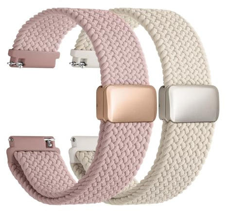 Fullmosa Magnetic flätad klocka klockarmband 20 mm 22 mm Quick Release ersättningsarmband, Stretchy Nylon Solo Loop kompatibel med traditionella smartklockor för män, 20mm, Rostfritt stål, Ej