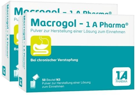 Macrogol - 1 A Pharma® Pulver gegen Verstopfung Doppelpackung | 2x50 Stk | Bei chronischer Verstopfung | Bewährtes Abführmittel | Hausapotheke | Wirkt sanft