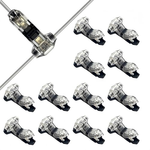 12 Pcs T Tap Wire Connectors, 1 Pin 1 Way No-Stripping Quick Wire Splice Connectors, Low Voltage T Tap Connectors for 18-22 AWG LED, Audio, Vehicles, Electrical, Etc