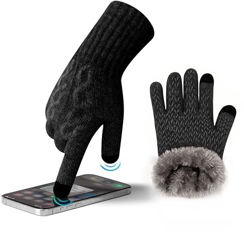 MAGISDU Alpaca Gloves Women Touch Screen Fleece Lined - Thermal Winter Gloves for Ladies with Anti-Slip Grip and Elegant Cable Jacquard for Ski Scooter Driving Running Dog Walking Smartphone