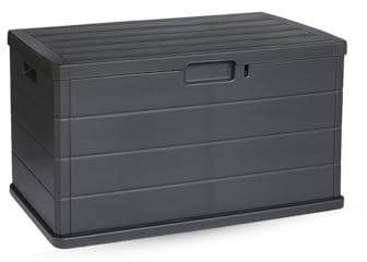 PALUPLUS Baule da Giardino, misura 78x55x52 cm, Capacità 170 Litri, Cassapanca Antracite Effetto Legno, Impermeabile, Chiusura Lucchettabile, Contenitore da Esterno -BET06F-6,5