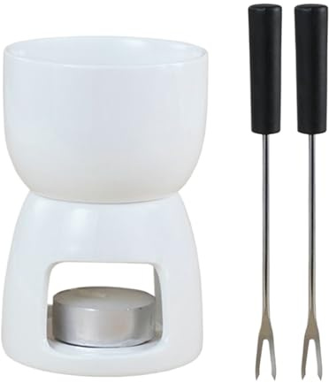 Generisch Schokofondue Tasse Mit Teelicht, 150 Milliliter Keramik Wärmer Kaffeetassenwärmer Mit 2 Gabeln, Keramik Schokoladen Fondue Tassen Schmelz Becher, Schokoladenfondue Becher Set
