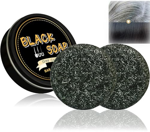 Black Hair Soap Bar, 2 PCS Grey Hair Shampoo Bar, Natural Black Soap & Anti Grey Shampoo Men for Beard and Hair, Black So/ap for Gray Coverage, Cleaner H/air & Nourish
