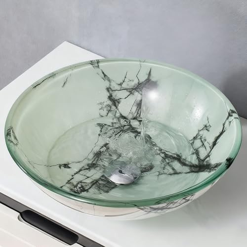 ZYCDP Glaswaschbecken Rund Waschbecken Aufsatz Glas 420 X 420 X 145 mm Ohne Hahnloch Grün