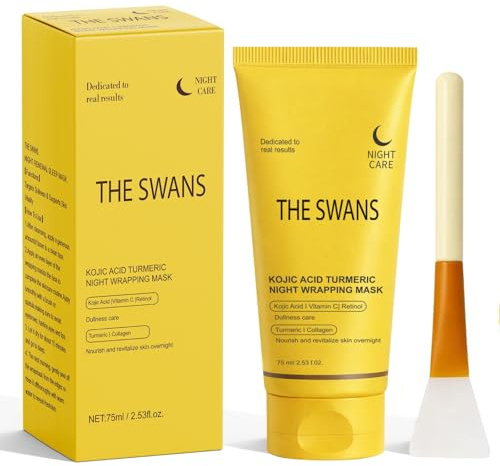 THE SWANS Mascarilla Nocturna Facial con Ácido Kójico y Cúrcuma, Antimanchas, Iluminadora y Antiedad con Vitamina C, Retinol y Colágeno, Hidratación Profunda para Piel Radiante 75ml
