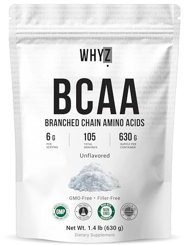 BCAA Powder 2:1:1, Unflavored Branched Chain Amino Acids for Men and Women Pure BCAA Energy Powder for Mixing in Drinks & Shakes Non-GMO No-Additives, 105 Servings, 1.4 lb (630g)