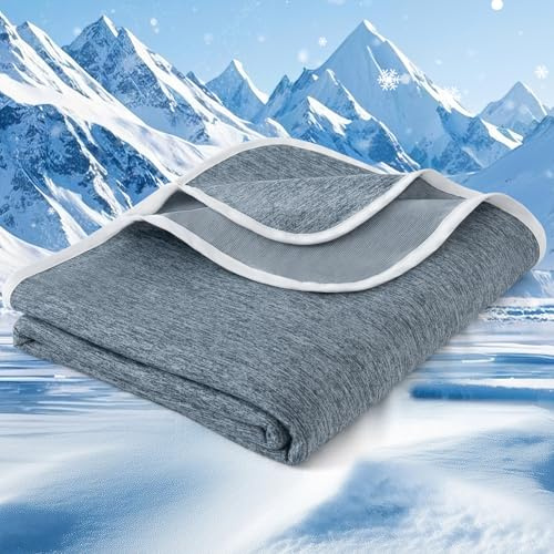 PHF Cooling Blanket Double Size 150 x 200 cm, Double-Sided Cooling for Hot Sleepers (Q-Max 0.46+), Lightweight Breathable Summer Blanket for Night Sweats with Rayon Derived from Bamboo, Navy Blue