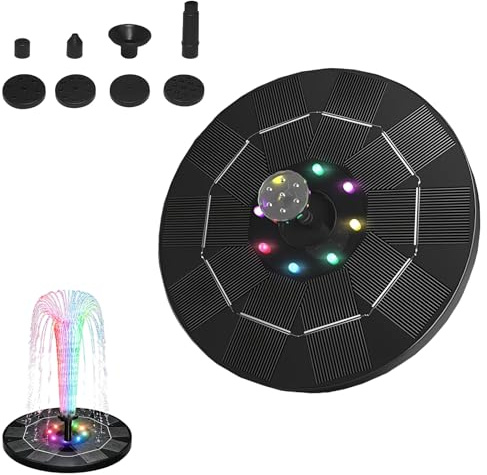 Solar Springbrunnen für Außen mit LED Licht, 2.5W Solar Teichpumpe, 12 Bunten LED-Leuchten Solarbrunnen für Draussen mit 6 Düse, Solar Schwimmender, Solar Wasserpumpe für Garten, Teich, Vogel-Bad