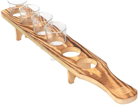 Vassoio in legno per tequila, portabicchieri in vetro, vassoio da portata per tequila con 6 bicchieri, piatto da cocktail in legno, espositore per liquori, adatto per casa, bar, ristorante, feste