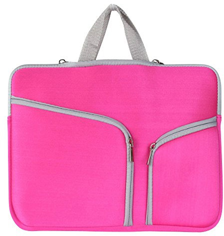 13.3 14 Inch Laptop Sleeve 360° Protective Case Cover with Two Lateral Pockets Zipper Handle for MacBook Air/Ultrabook Netbook Tablet Pink