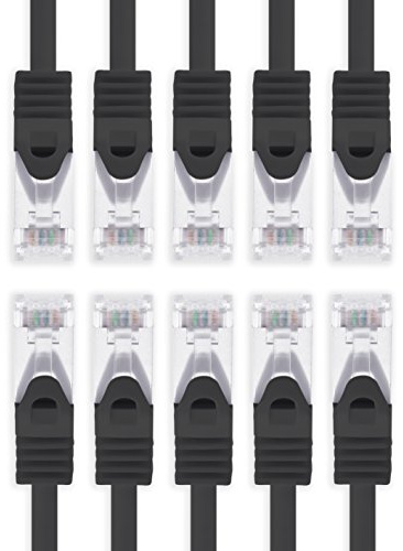 1aTTack.de 7,5m - schwarz - 10 Stück CAT.7 Netzwerkkabel Sftp (Rohkabel) Patchkabel (SET) 10000Mbit/s - 500 MHz konfektioniert mit 2 RJ45 Stecker Cat6a
