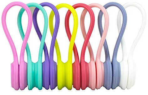Magnetic Cable Clips Pack of 8 Reusable Fastening Cable Ties Adjustable Straps Wire Cord Management Rubber Twist Ties for Headphones USB Cables