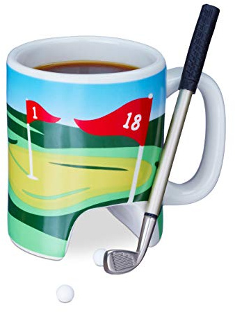 Relaxdays Mug sur Le thème du Golf, Putter avec Stylo à Bille intégré, 2 Petites balles, idée Cadeau, Multicolore