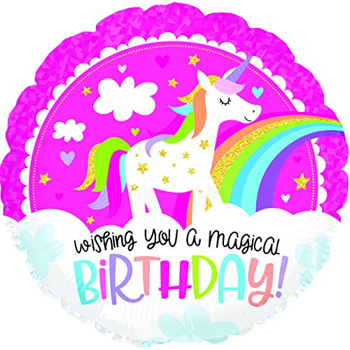 CTI 1 Folienballon Happy Birthday Einhorn Regenbogen rosa 45 cm ungefüllt Ballongas geeignet