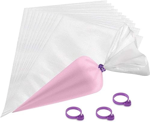 Naiocase 100 Pcs Piping Bags Disposable Thickened 16-inch with 3 Icing Bag Ties for Frosting, Dessert & Cake Decoration